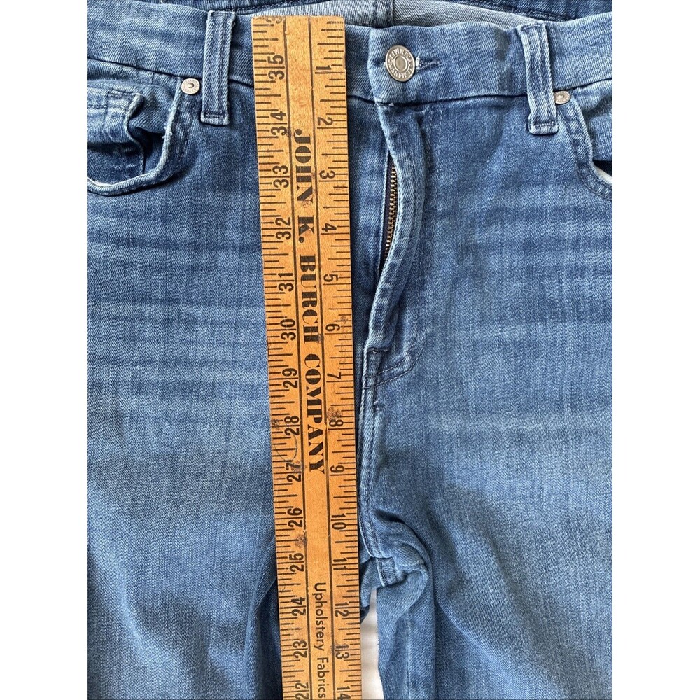 7 For All Mankind Raw Hem Straight Leg Jeans Women Size 33 Cut 28" L Blue Grunge - Picture 9 of 16